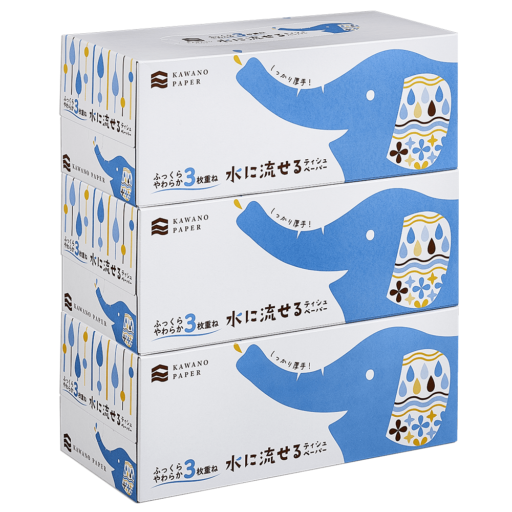 ふっくらやわらか３枚重ね 水に流せるティシュペーパー 120組(360枚）×3個 BOX